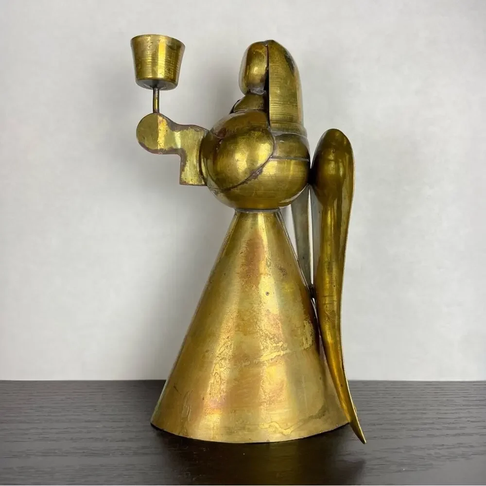 Vintage Brass Angels Candle Holder Pair Shabby Chic Farmhouse Style Rustic Decor